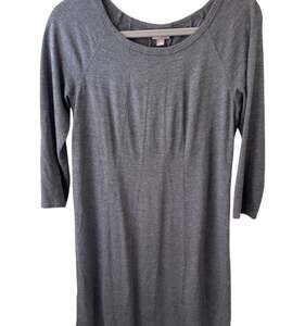 J. Jill Gray Jersey Knit A-Line Midi Dress with 3/4 Sleeves Size S, Length 34 in